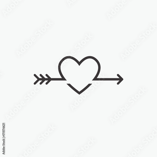 Decorative icon for Valentine's Day. Graphic romantic element Heart and arrow. Logo love vector illustration