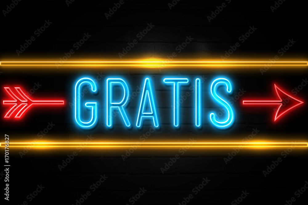 Gratis  - fluorescent Neon Sign on brickwall Front view