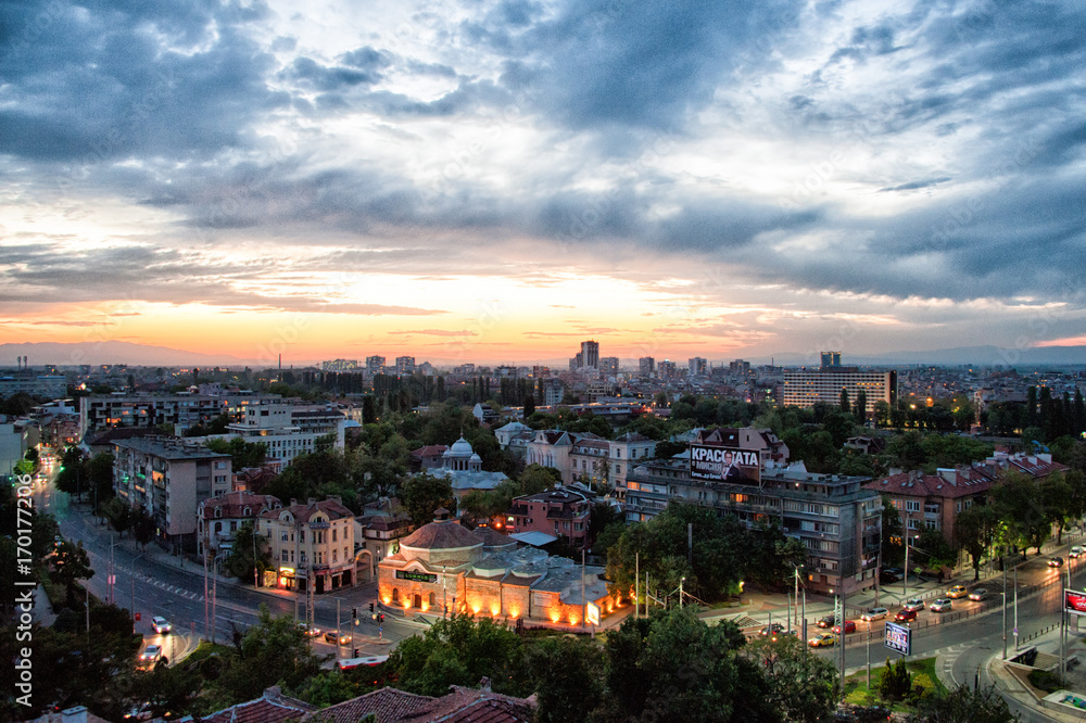 Naklejka premium Sunset over Plovdiv Bulgaria European capital of culture