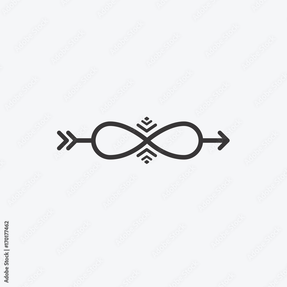 Graphical symbol of infinity with an arrow. Vector illustration of a time indicator. Logo for design Graphical symbol of infinity with an arrow. Vector illustration of a time indicator. Logo for design