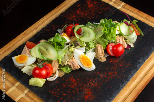 Salad of chicken eggs and tomato-5