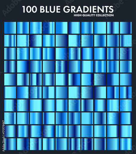 Blue chrome gradient set,pattern,template.Water,sky colors for design,collection of high quality gradients.Metallic texture,shiny metal background.Suitable for text ,mockup,banner, ribbon