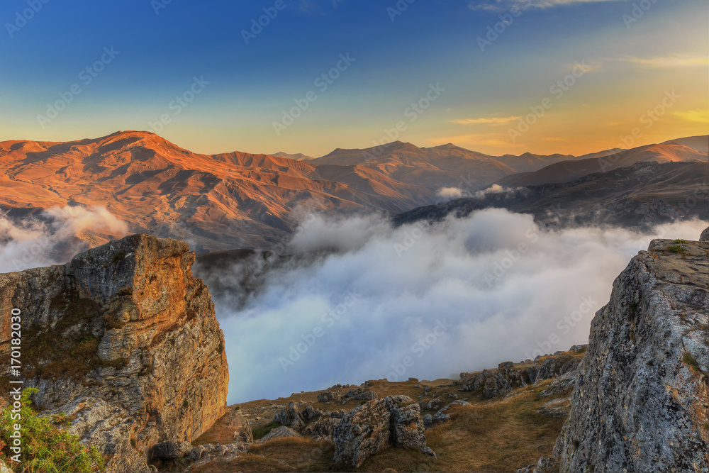 Sunset in the mountains of the village of Gryz.Azerbaijan