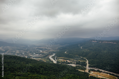 Aerialview from top of mountain at mountain landscape