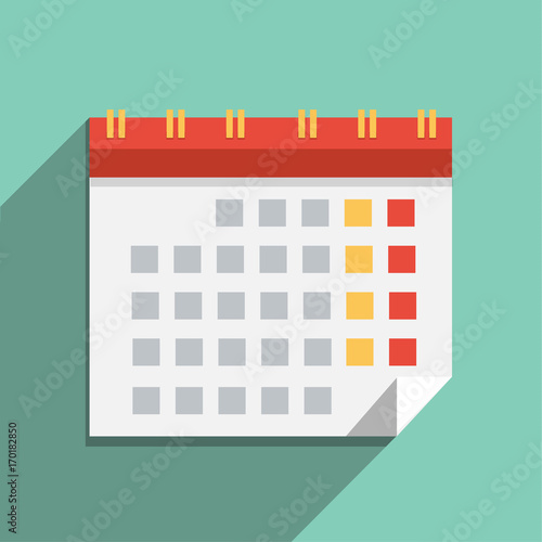 Flat vector calendar icon with long shadow