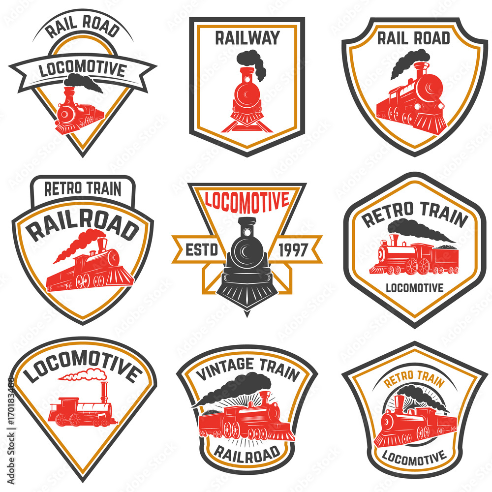 Set of emblems templates with retro train.