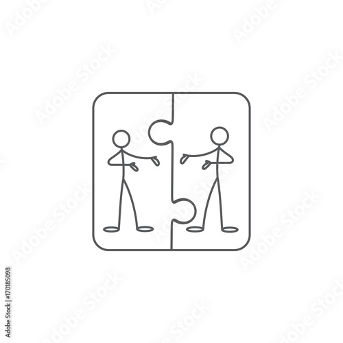Cartoon icon of sketch stick figures in cute miniature scenes.