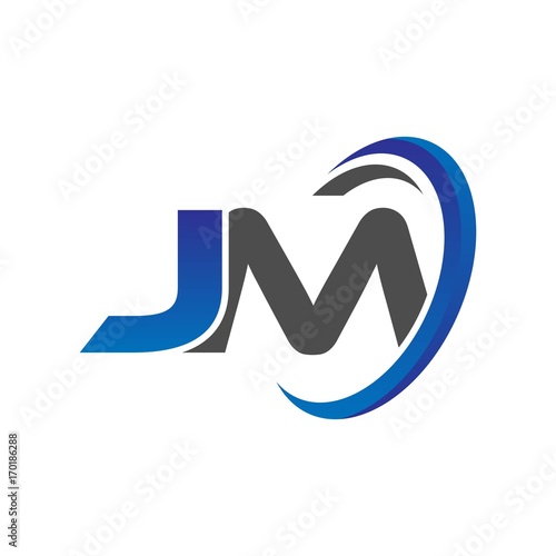 vector initial logo letters jm with circle swoosh blue gray