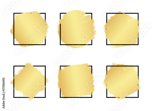 Set of hand drawn luxury bright golden gradient brush line frame placeholder backgrounds