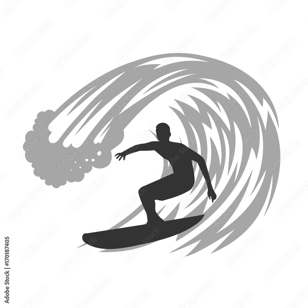 Surfer on wave vector illustration.
