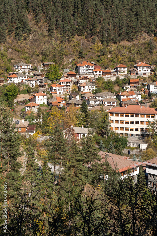 Amazing Panorama of town of Shiroka Laka and Rhodope Mountains, Smolyan Region, Bulgaria