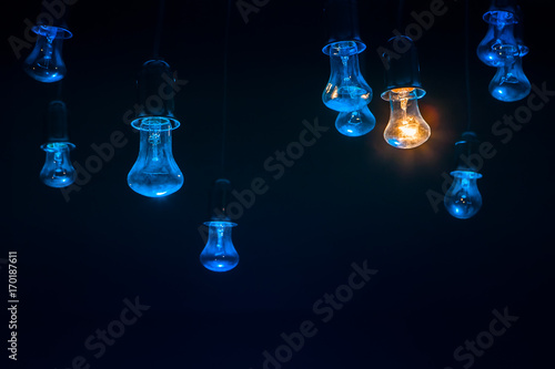 Lamps. One lamp burns. Blue...