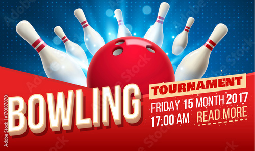 vector illustration of bowling realistic theme eps 10  pins ball place for text
