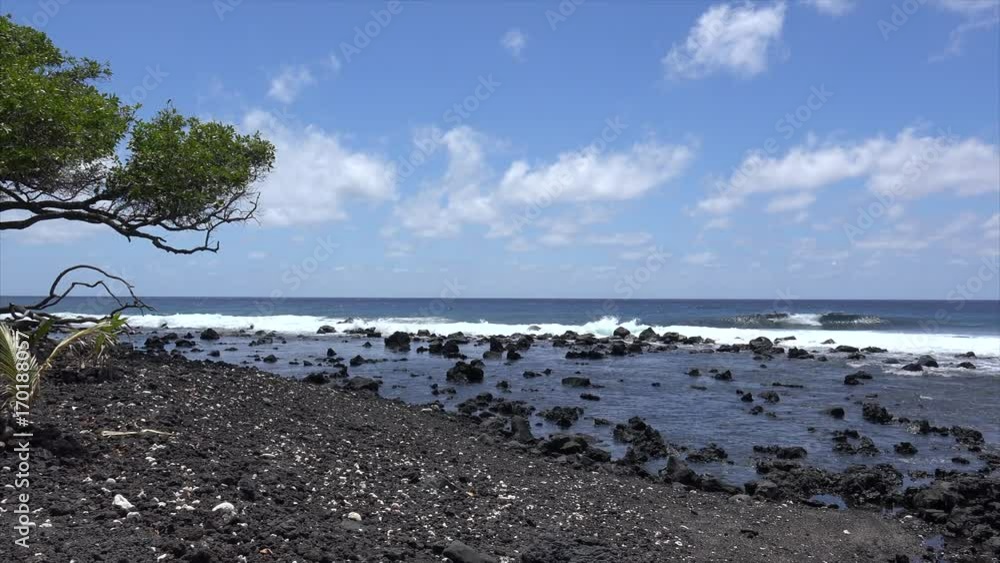 Lava rocky shoreline near the Isaac Hale Beach Park. Big Island, Hawaii, USA Lava rocky shoreline near the Isaac Hale Beach Park. Big Island, Hawaii, USA