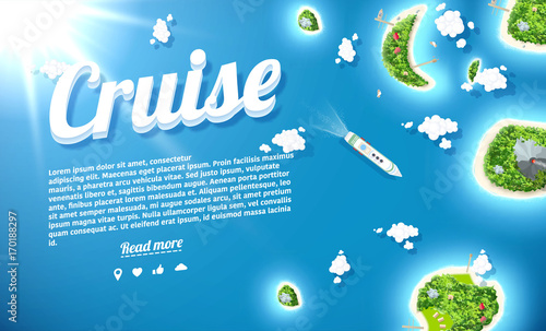 vector illustration of tropical island top view sea blue ocean bon voyage place for text