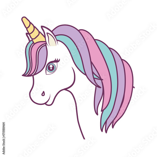 cartoon magical unicorn icon over white background colorful design vector illustration