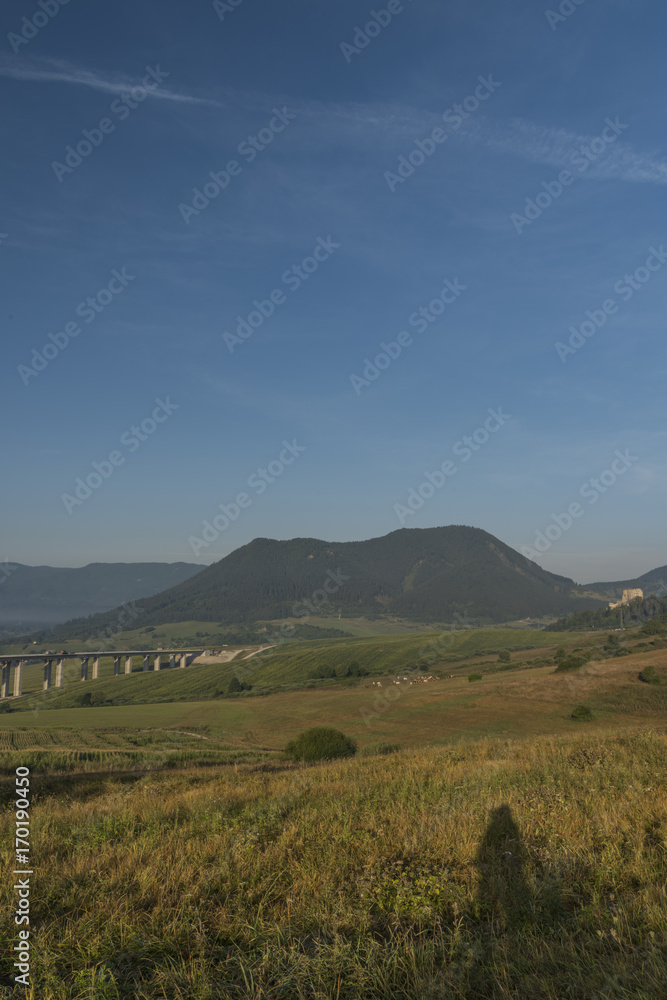 View near Ruzomberok town with highway bridge