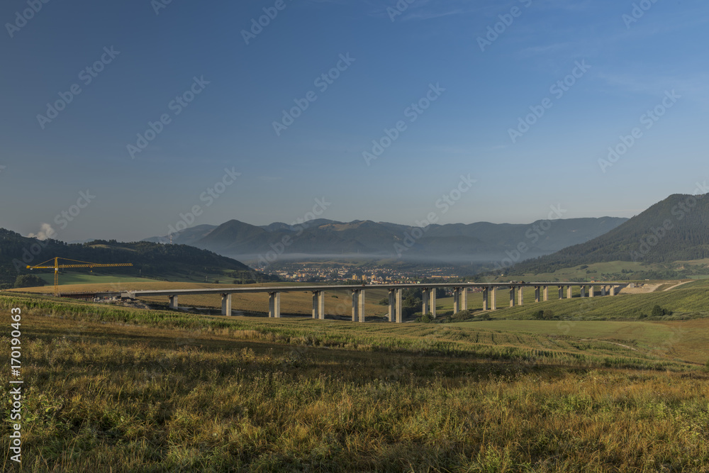 View near Ruzomberok town with highway bridge