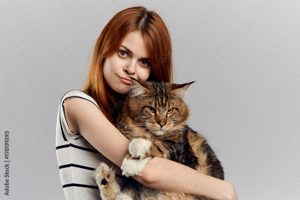 beautiful woman hugging a cat beautiful woman hugging a cat