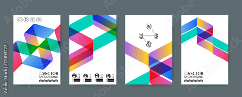 Geometric trendy illustration background, placard, striped multicolor geometric style flat and 3d design elements. Modern art for covers, banners, flyers and posters.