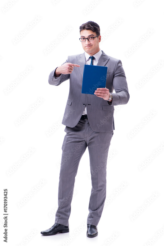 Businessman student reading a book isolated on white background Businessman student reading a book isolated on white background