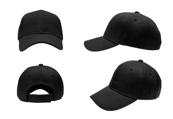 blank black baseball hat 4 view on white background
