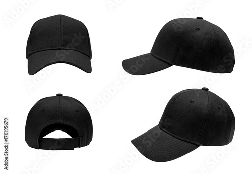 Fototapeta blank black baseball hat 4 view on white background