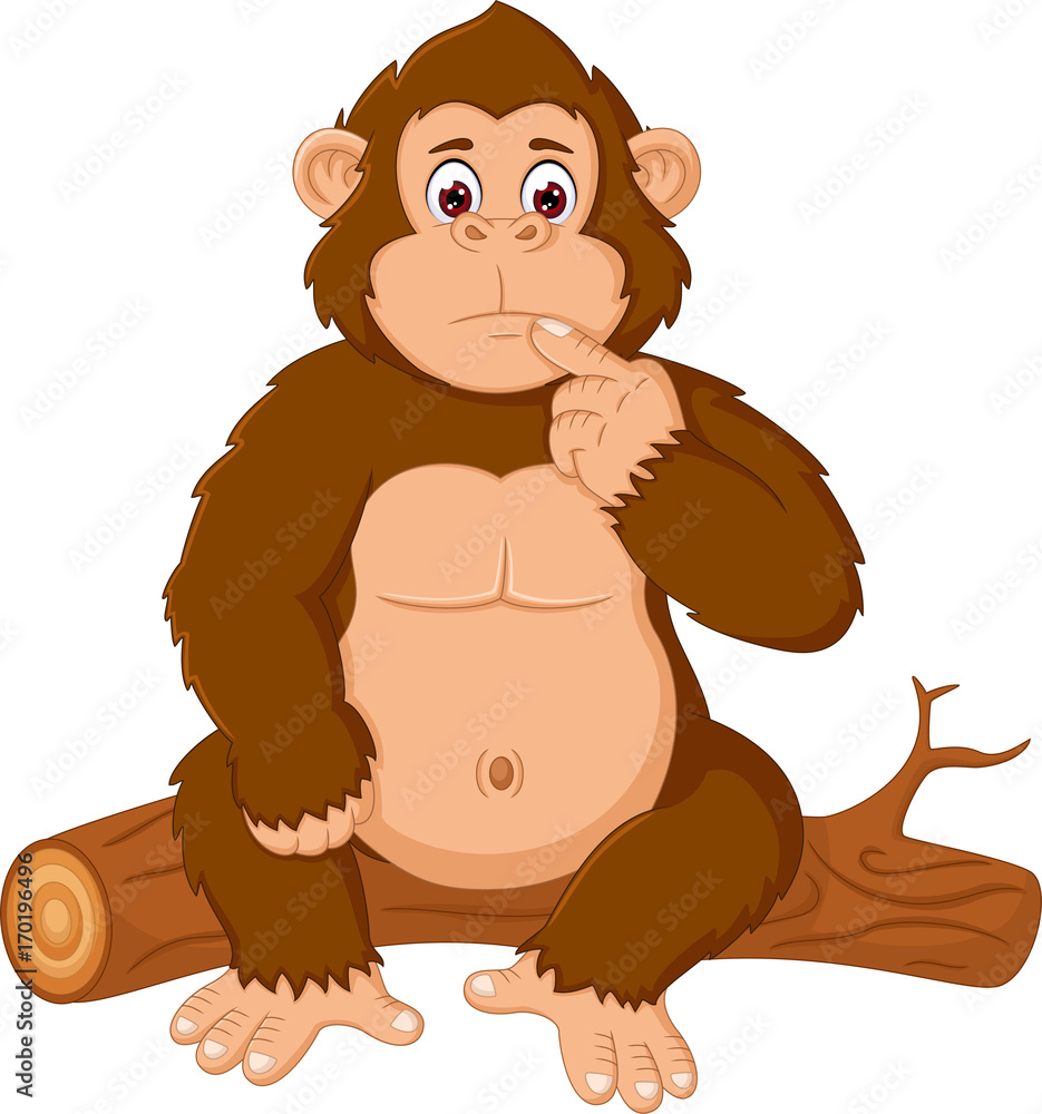Naklejka premium zabawny kreskówka orangutan siedzi zamieszanie