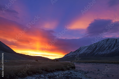 Sunrise in Altai Tavan Bogd National Park, Mongolia 