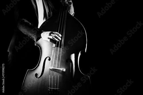 Double bass player playing contrabass musical instrument photo