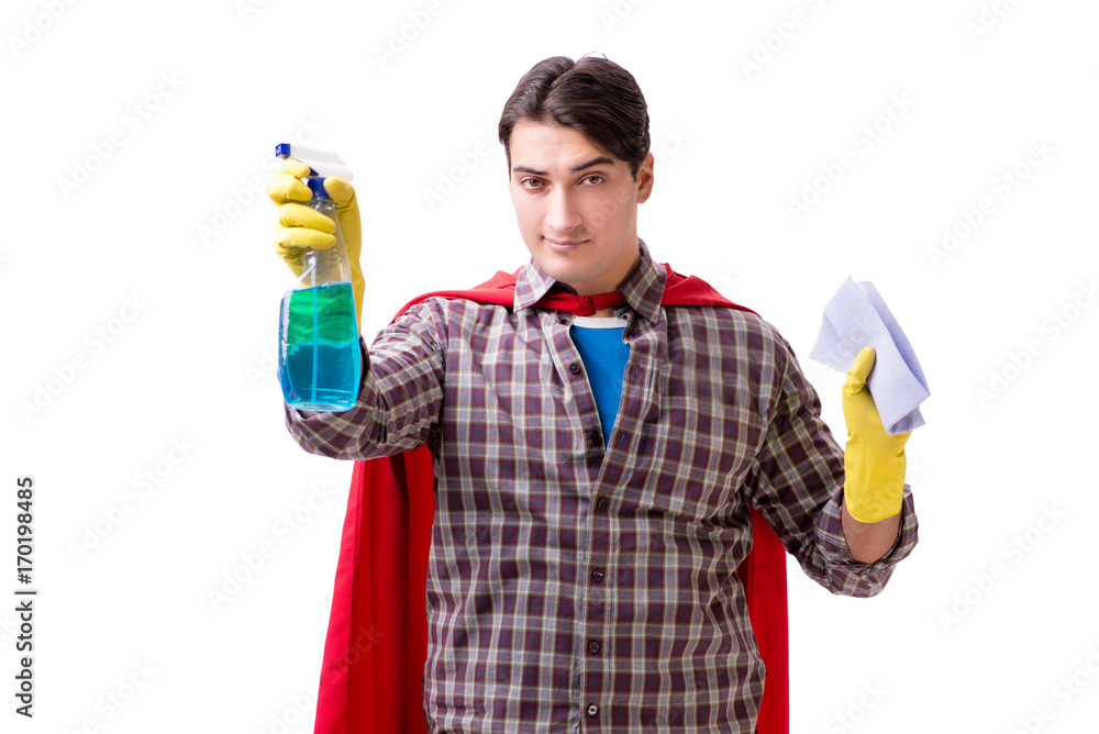 Super hero cleaner isolated on white Super hero cleaner isolated on white