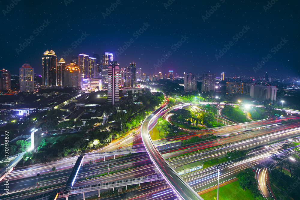 Road intersection of Semanggi at night time