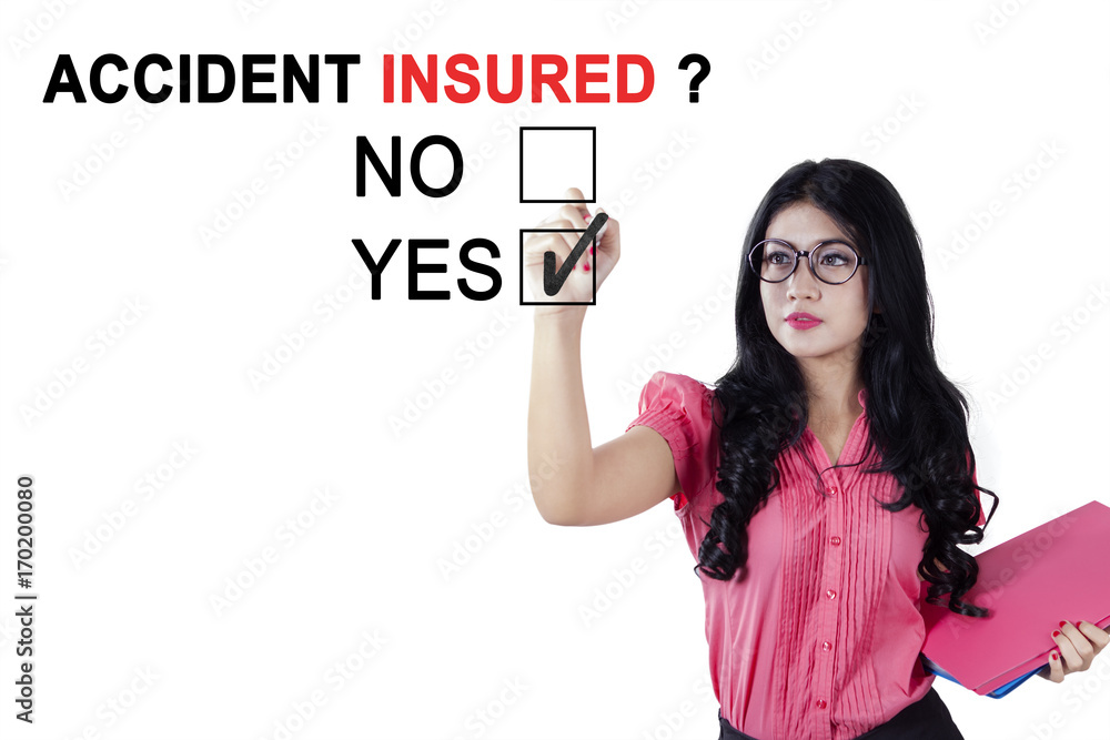 Asian businesswoman agreeing about accident insured Asian businesswoman agreeing about accident insured
