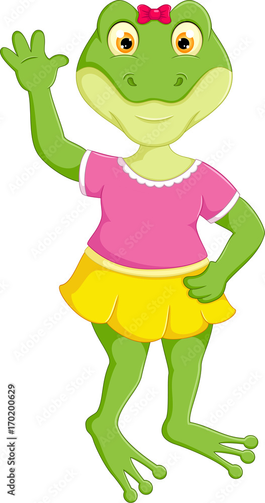 Obraz premium Sweet cartoon frog waving hand