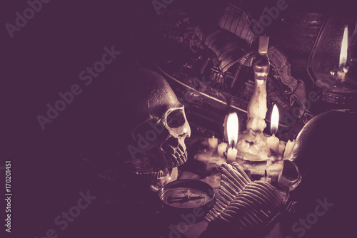 Fotografie, Obraz Skull and scary scene for Halloween