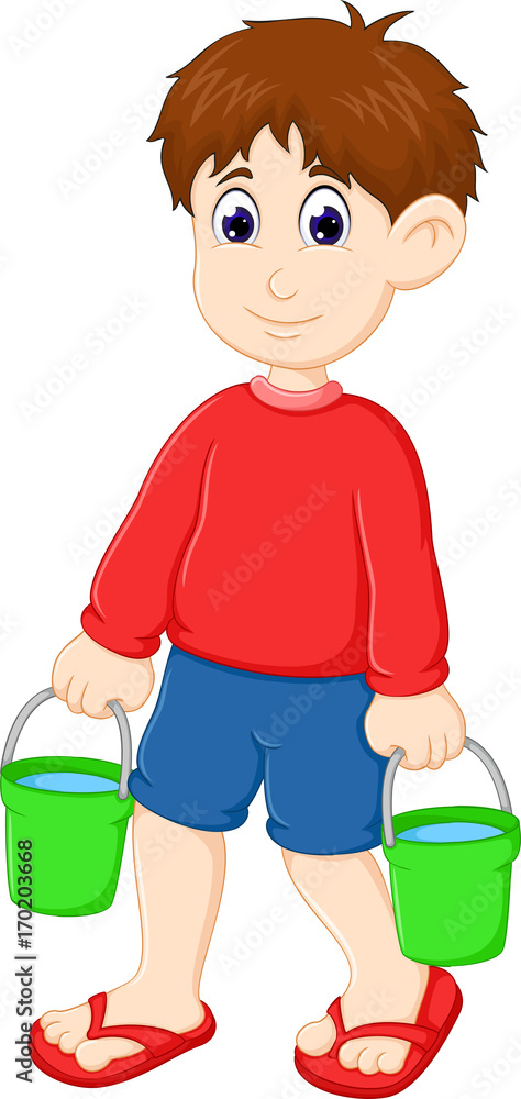 Boy bring water on bucket cartoon Stock Vector | Adobe Stock