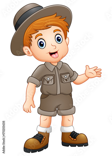 Boy explorer waving