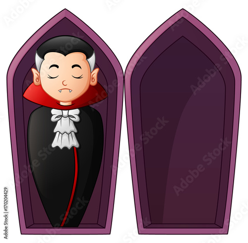 Cartoon vampire in open coffins