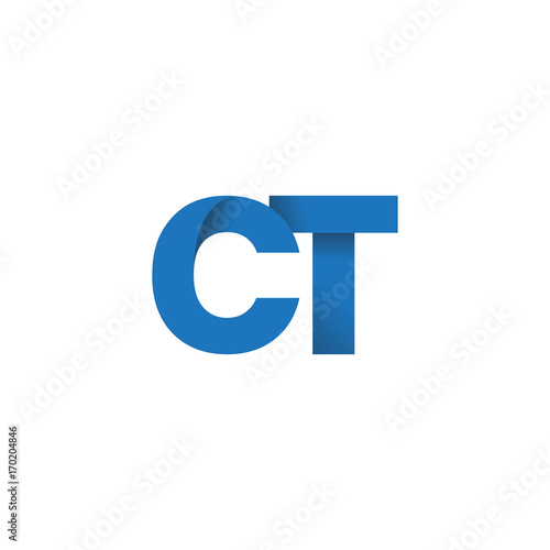 Initial letter logo CT, overlapping fold logo, blue color