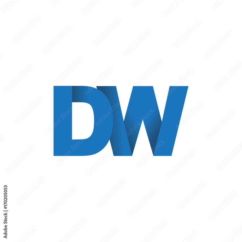 Initial letter logo DW, overlapping fold logo, blue color Initial letter logo DW, overlapping fold logo, blue color