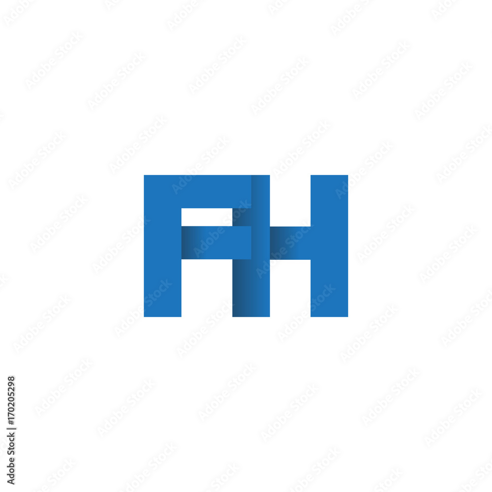 Initial letter logo FH, overlapping fold logo, blue color Initial letter logo FH, overlapping fold logo, blue color
