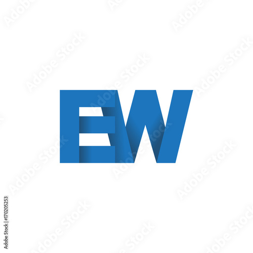 Initial letter logo EW, overlapping fold logo, blue color
