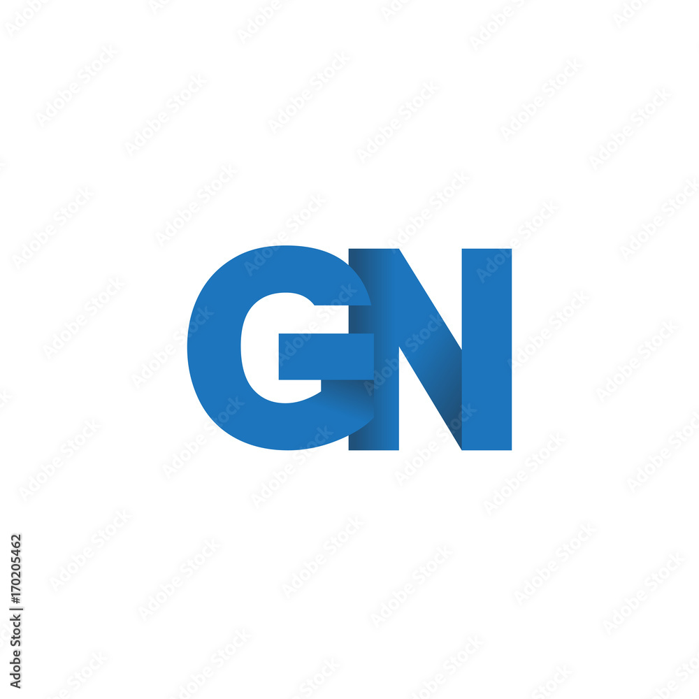 Initial letter logo GN, overlapping fold logo, blue color Initial letter logo GN, overlapping fold logo, blue color