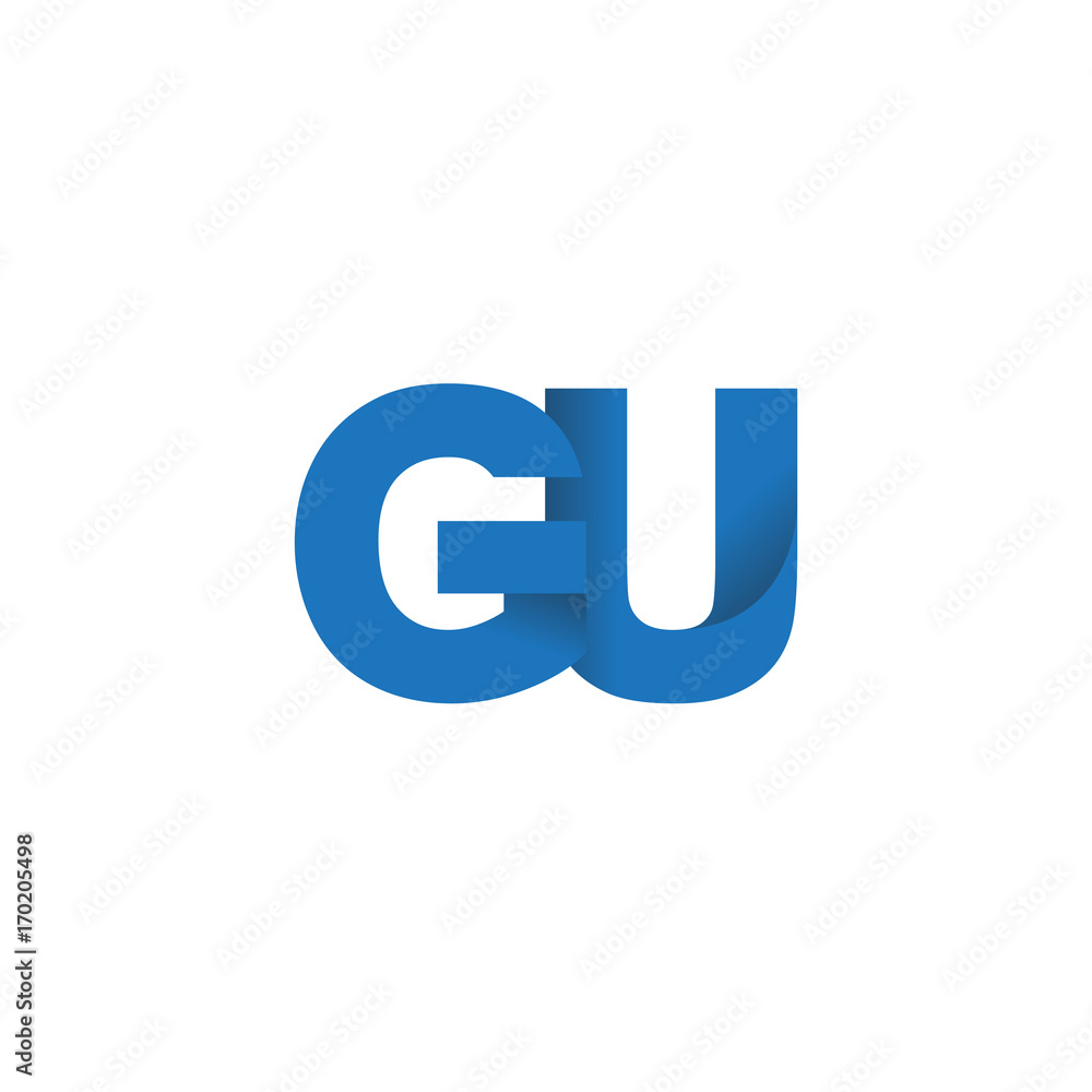 Initial letter logo GU, overlapping fold logo, blue color Initial letter logo GU, overlapping fold logo, blue color