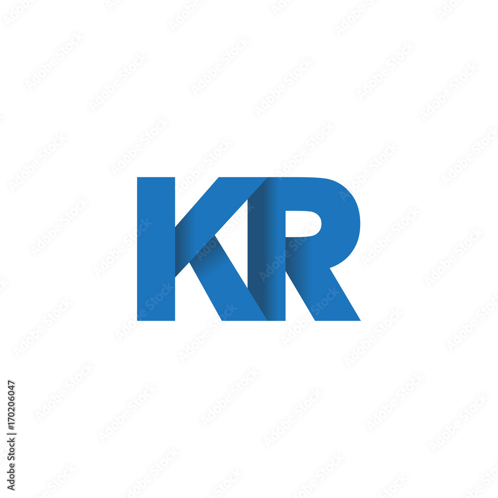 Initial letter logo KR, overlapping fold logo, blue color Initial letter logo KR, overlapping fold logo, blue color