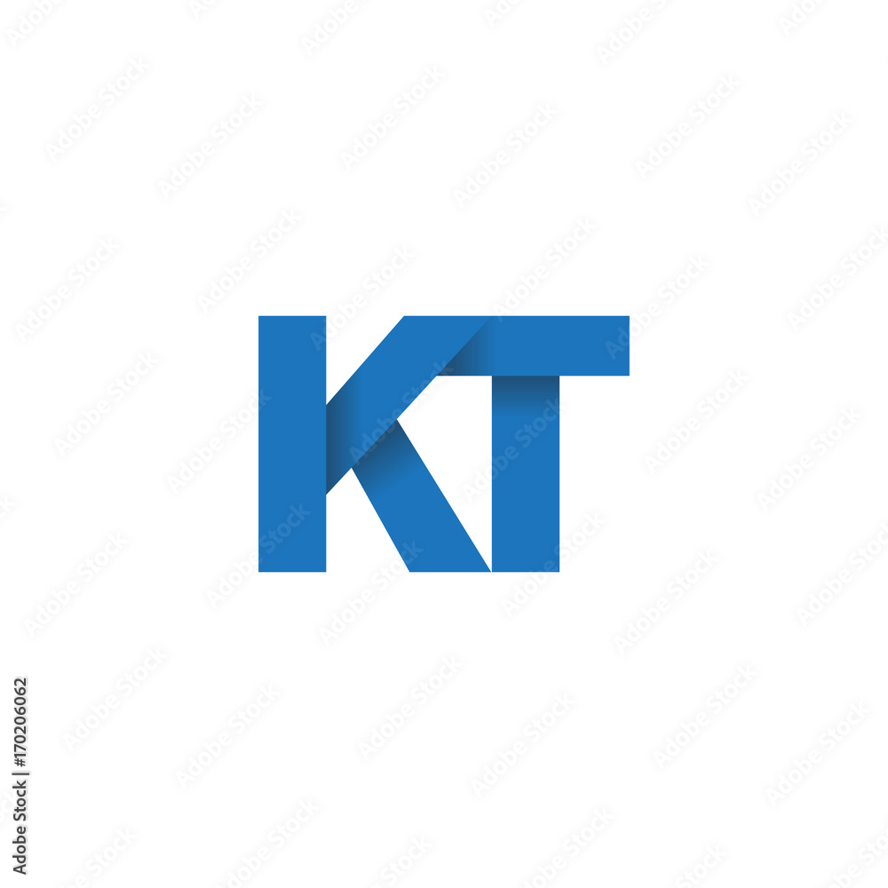 Initial letter logo KT, overlapping fold logo, blue color Initial letter logo KT, overlapping fold logo, blue color