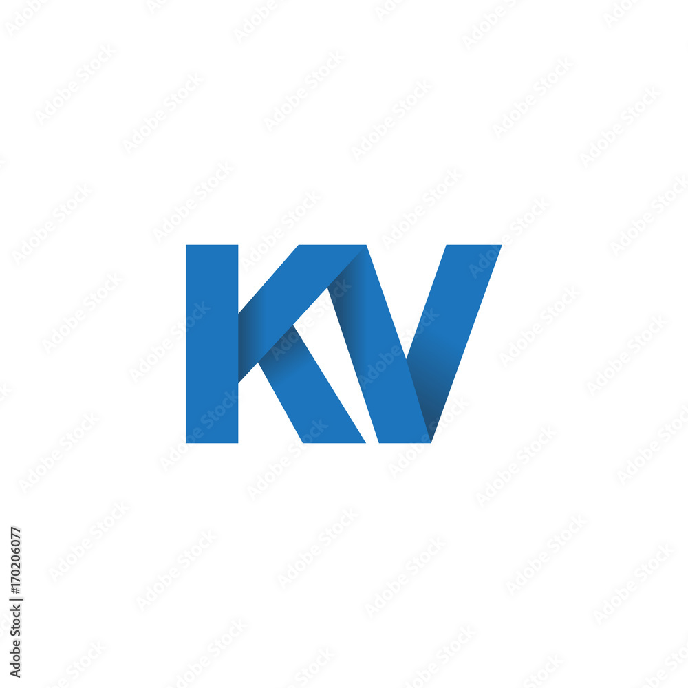 Initial letter logo KV, overlapping fold logo, blue color Initial letter logo KV, overlapping fold logo, blue color