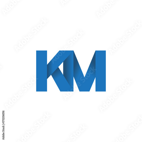 Initial letter logo KM, overlapping fold logo, blue color