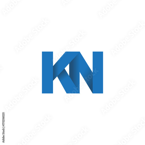 Initial letter logo KN, overlapping fold logo, blue color

