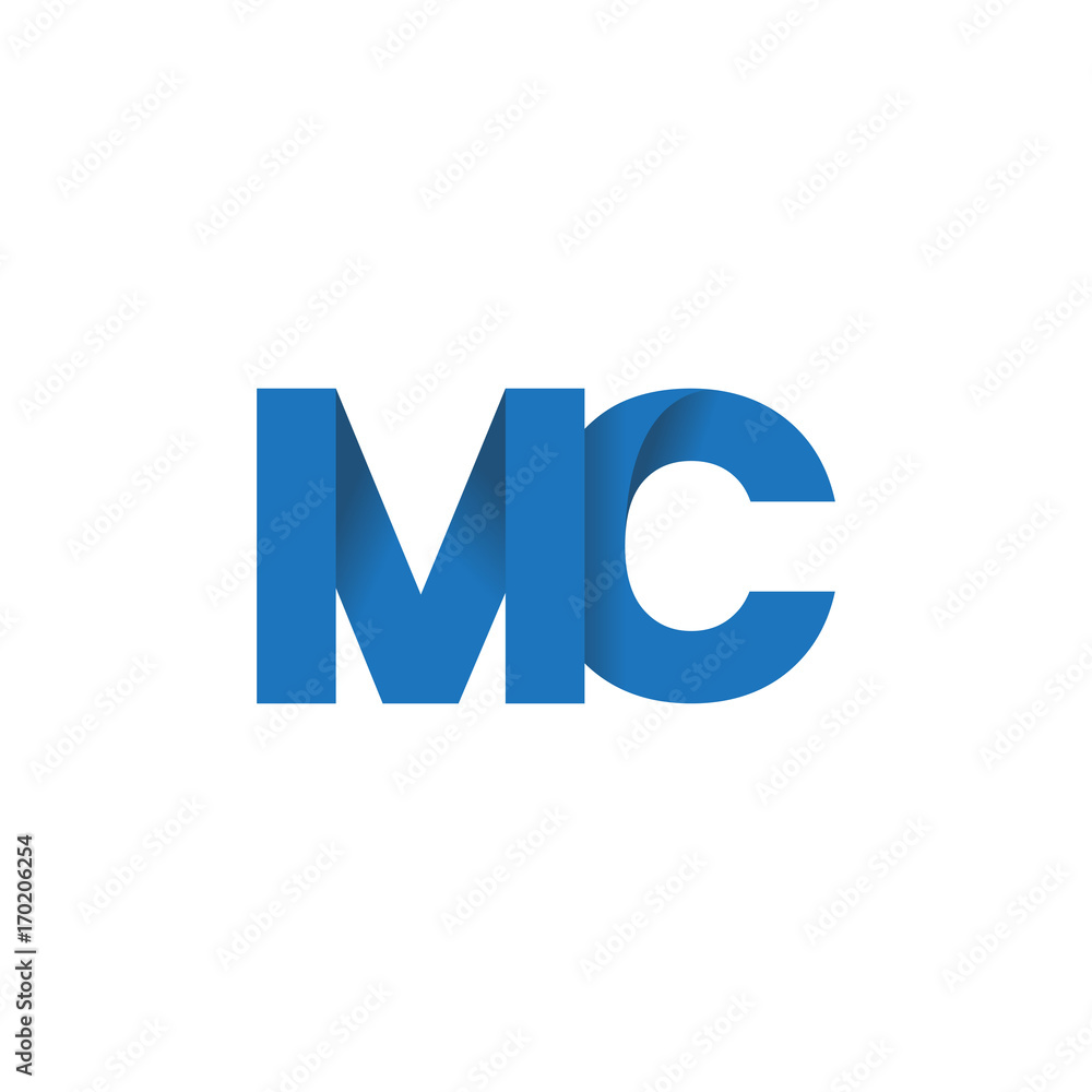 Initial letter logo MC, overlapping fold logo, blue color Initial letter logo MC, overlapping fold logo, blue color